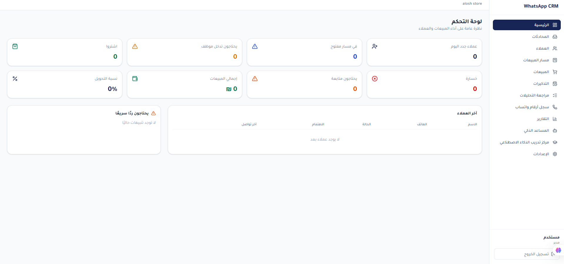 لقطة من لوحة تحكم WhatsApp CRM